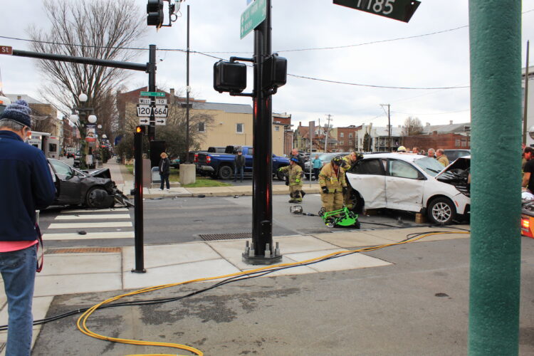 Emergency personnel respond to two-vehicle crash at intersection of Jay and Main